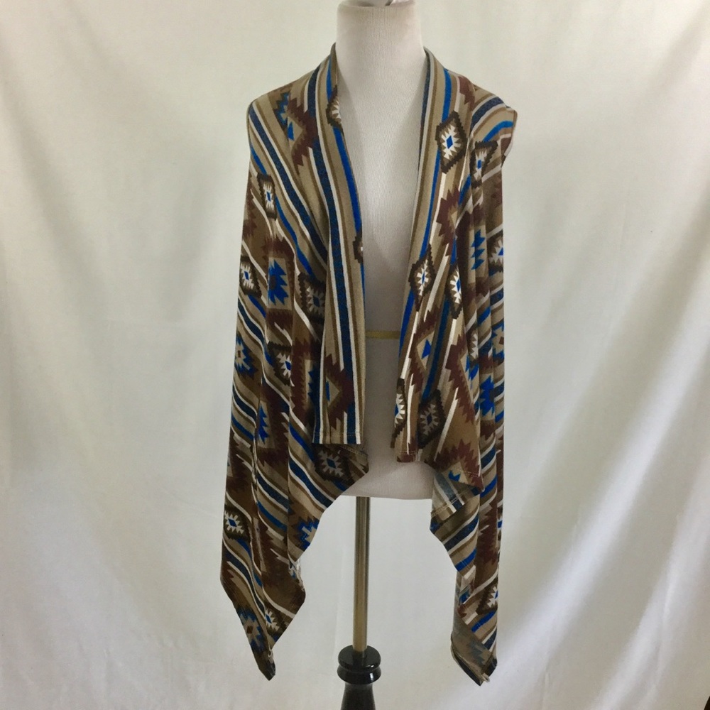 | Aztec Print High Low Open Vest BOHO